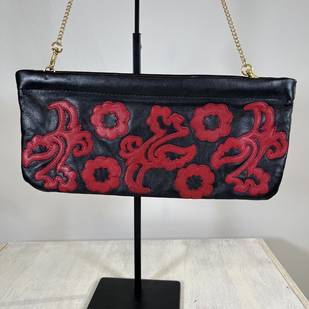 Great American‎ Leatherworks Hinged Chain Strap Clutch Purse Red Boho Western - Picture 2 of 8